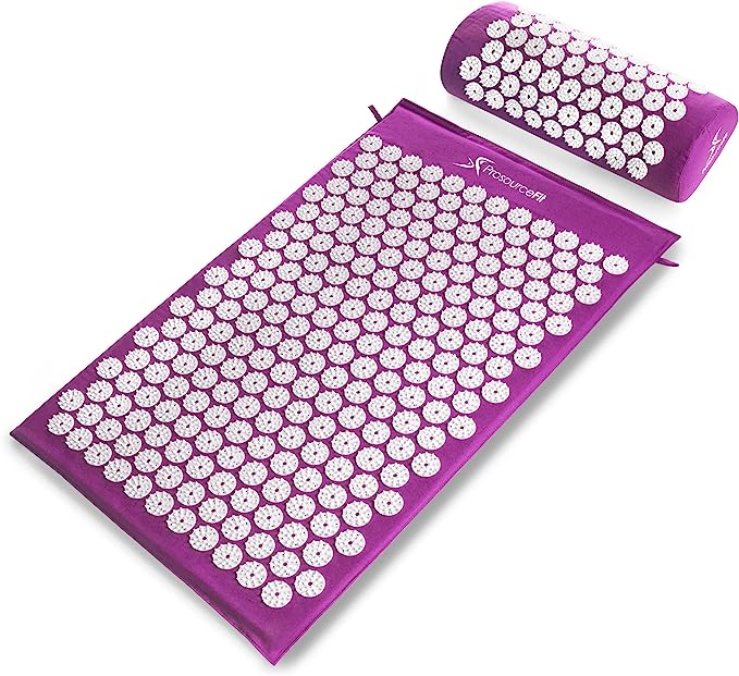 ProsourceFit offers a comprehensive Acupressure Mat and Pillow Set designed to provide relief from back and neck discomfort, as well as promote muscle relaxation.