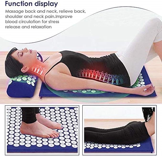 Discover the Volwco Acupressure Mat and Pillow Set, designed for relieving back and neck pain, and offering a yoga spike cushion massager experience. This Shakti mat set includes a convenient carry bag for easy storage and travel.