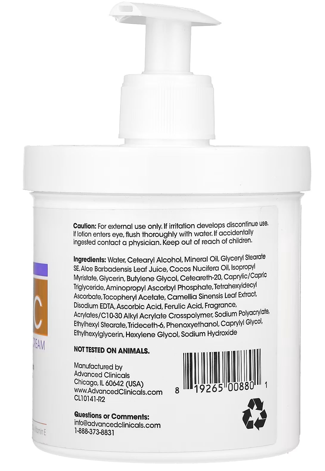 Advanced Clinicals Vitamin C Advanced Brightening Cream, 16 oz