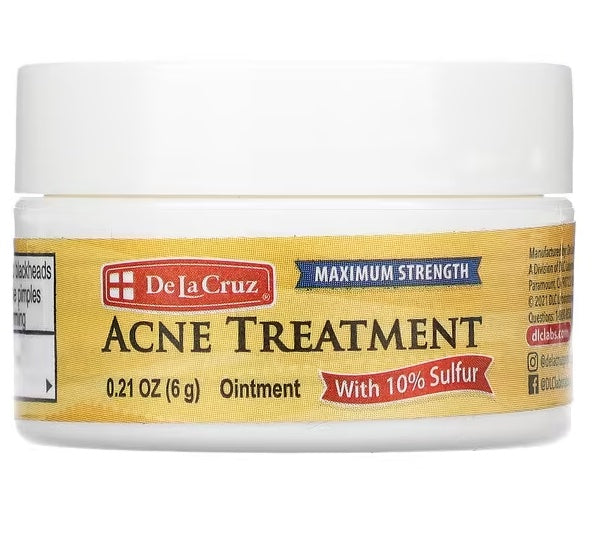 De La Cruz Acne Treatment Ointment with 10% Sulfur, Maximum Strength, 0.21 oz (6 g)