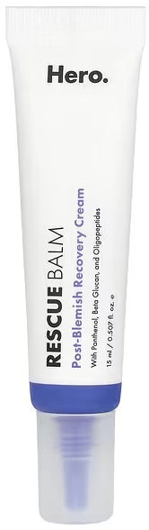 Hero Cosmetics presents Rescue Balm, a Post Blemish Recovery Cream, available in a 0.507 fl oz (15 ml) tube.