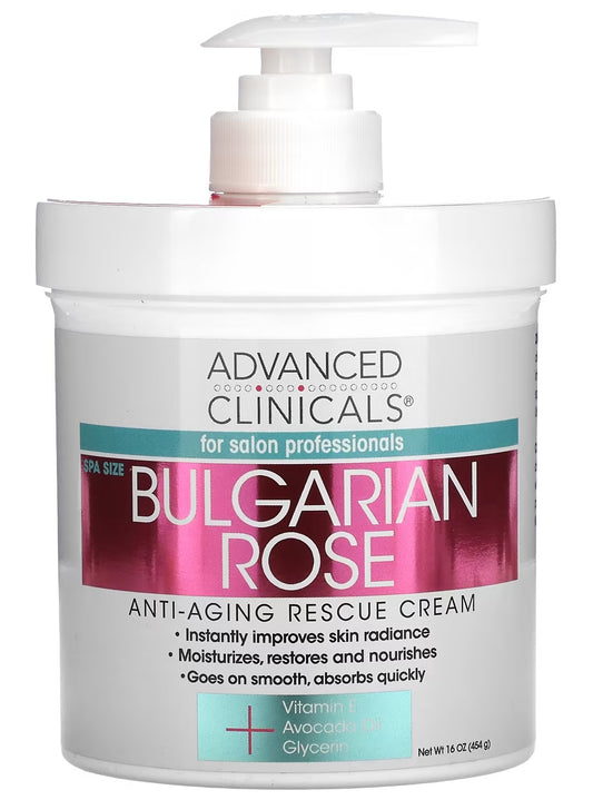 Introducing Advanced Clinicals Bulgarian Rose Anti-Aging Rescue Cream, now available in a 16 oz (454 g) jar.