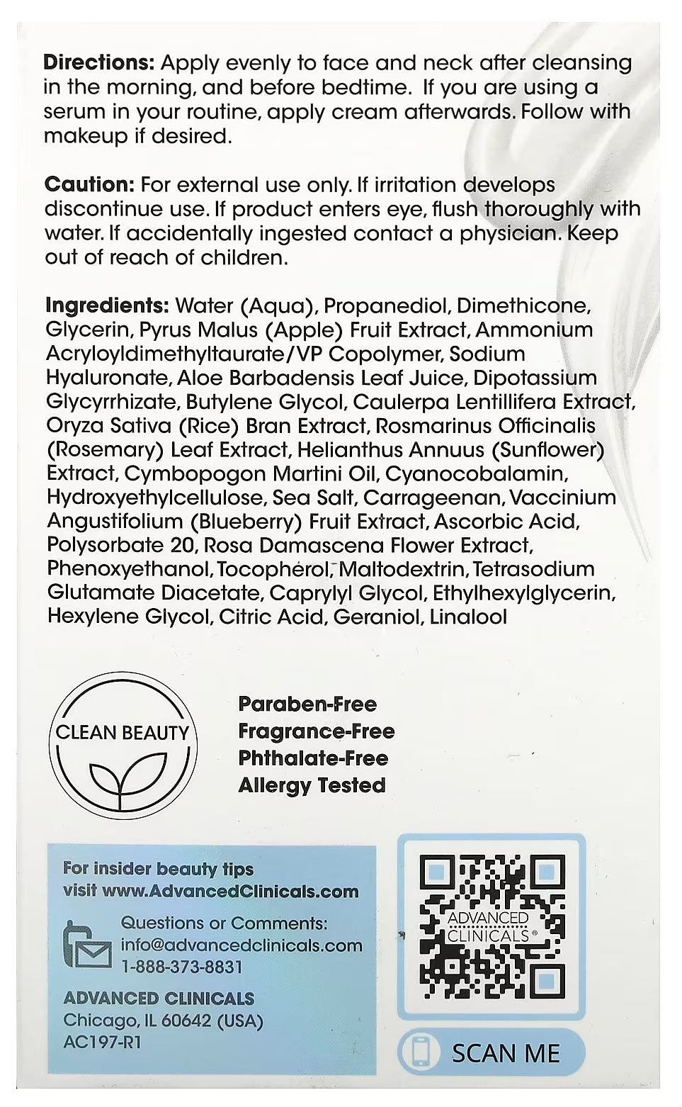 Introducing Advanced Clinicals Moisture Boost Hyaluronic Extra Dry Skin Gel Cream, now available in a 2 fl oz (59 ml) size.