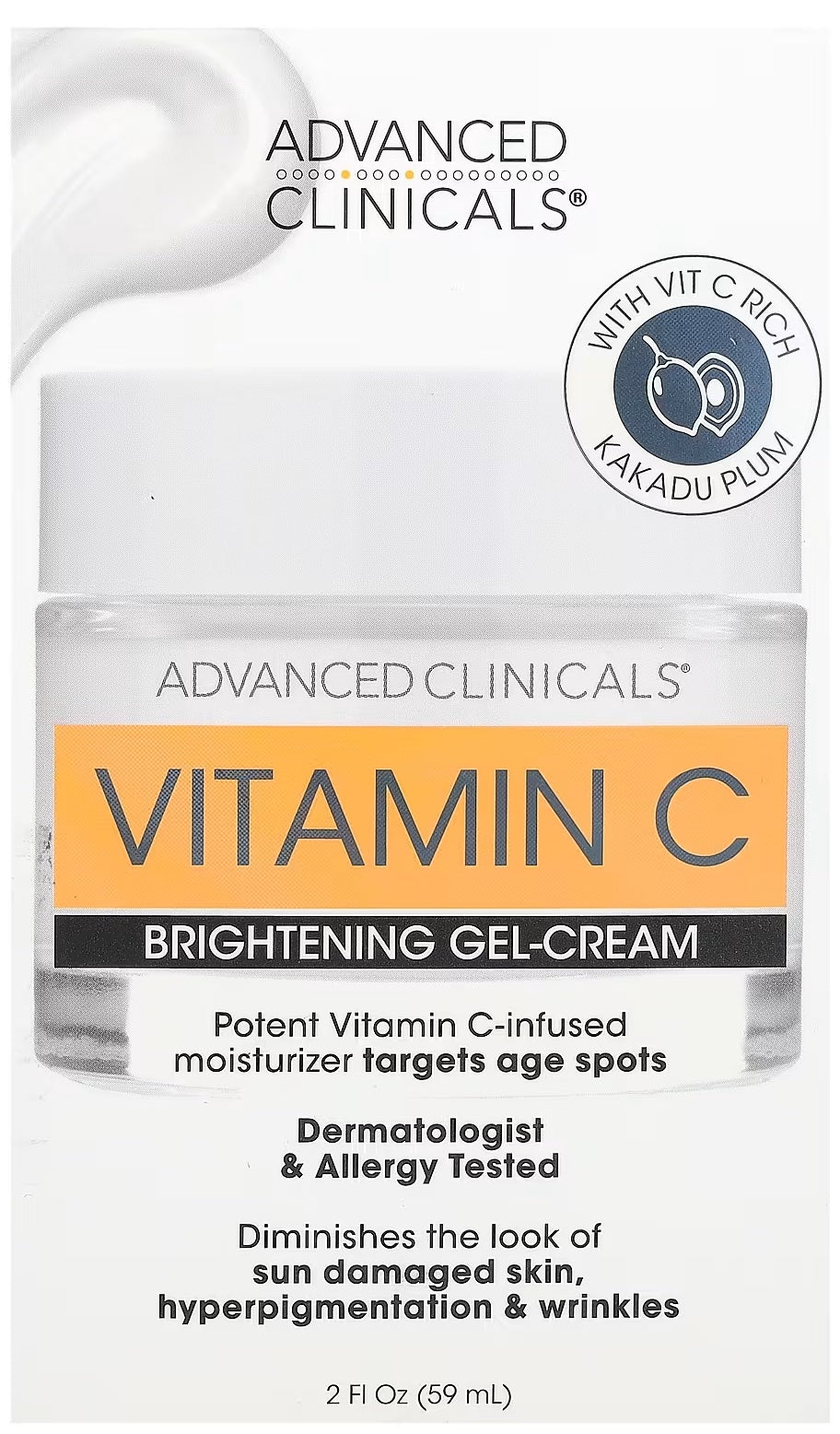 Introducing Advanced Clinicals Vitamin C Brightening Gel-Cream, now available in a 2 fl oz (59 ml) tube.