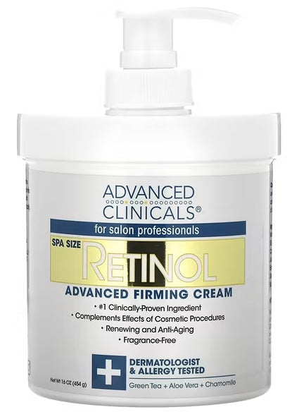 Presenting Advanced Clinicals Fragrance-Free Retinol Advanced Firming Cream, now in a 16 oz (454 g) jar.