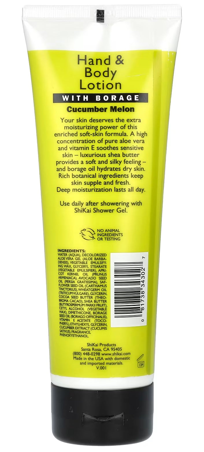 Shikai's Cucumber Melon Moisturizing Hand & Body Lotion comes in an 8 fl oz (238 ml) bottle.