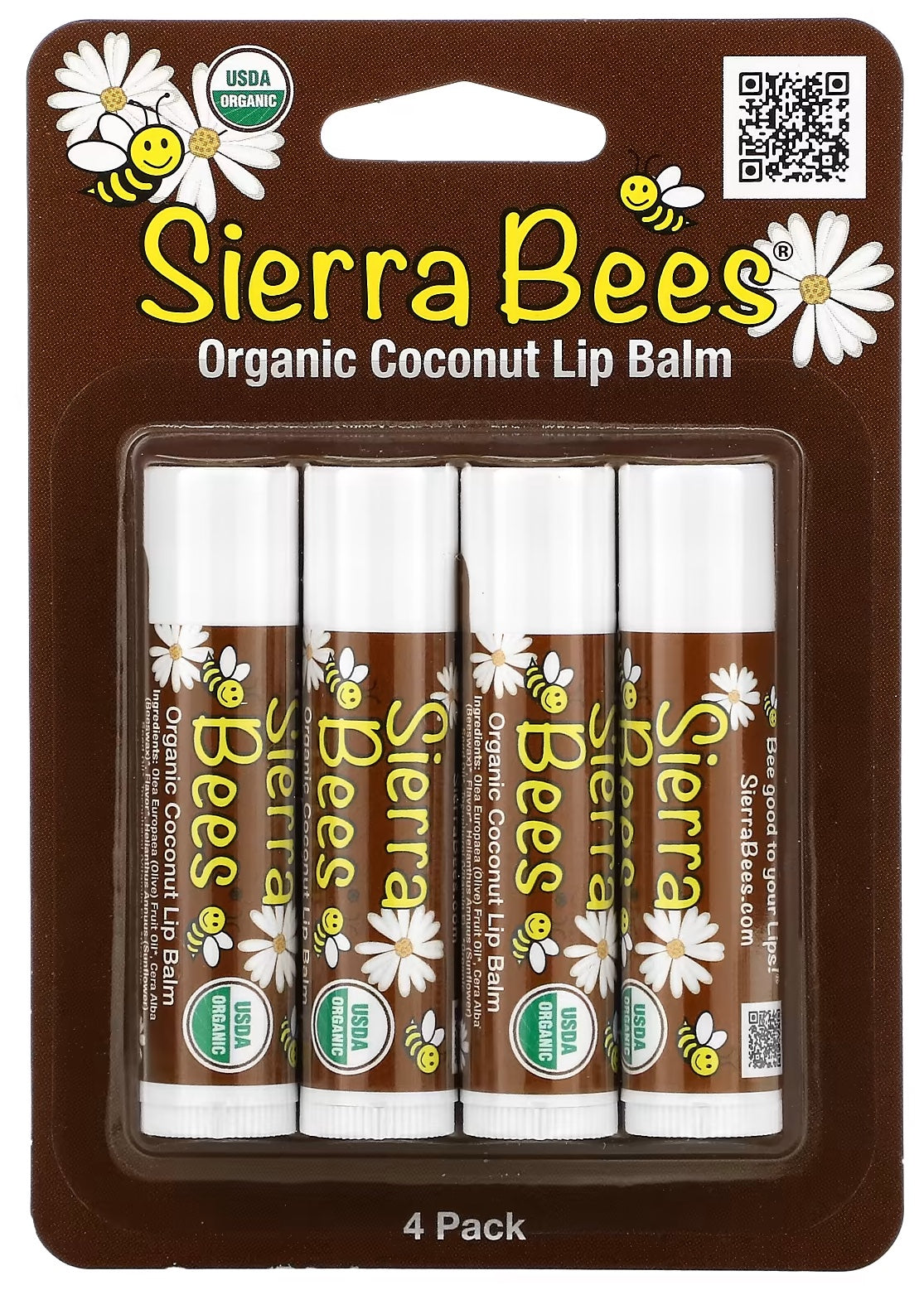 Sibelle, Organic Lip Balms, Coconut, 4 Pack, 0.15 oz (4.25 g) Each