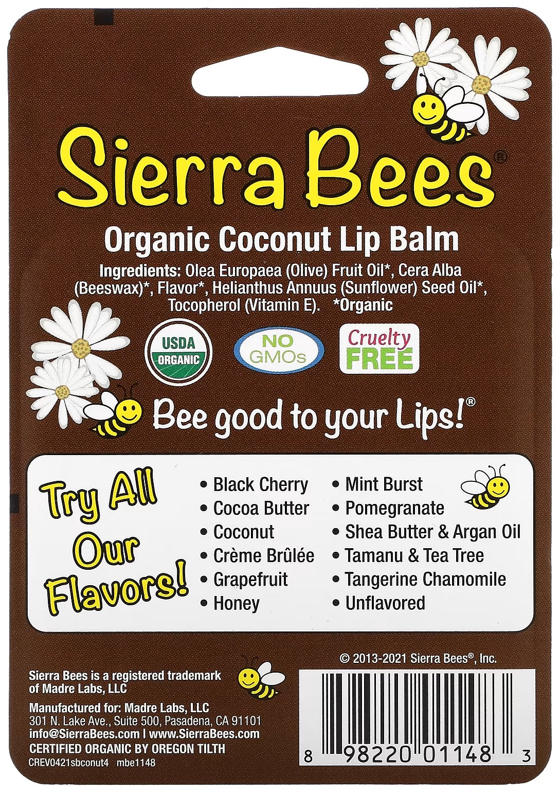 Sibelle, Organic Lip Balms, Coconut, 4 Pack, 0.15 oz (4.25 g) Each