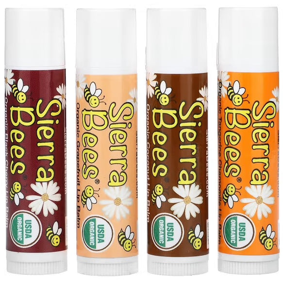 Sierra Bees Organic Lip Balm Variety Pack, 4-Pack, 0.15 oz (4.25 g) Each