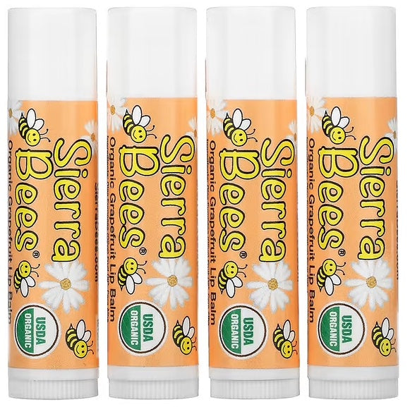 Sierra Bees Organic Lip Balms, Grapefruit, 4-Pack (0.15 oz / 4.25 g each)