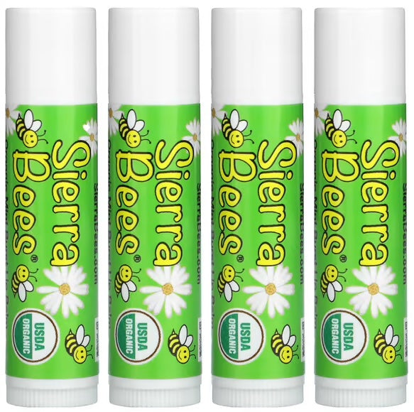 Sierra Bees Organic Lip Balms, Mint Burst, 4-Pack, 0.15 oz (4.25 g) Each