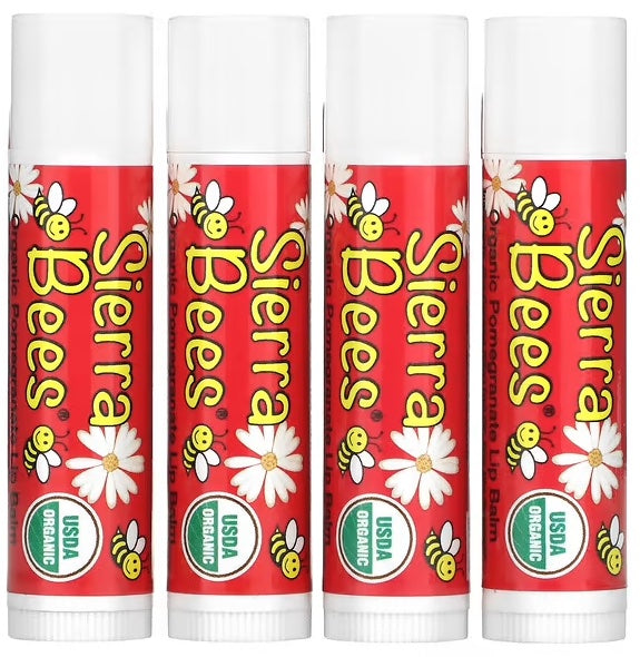 Sierra Bees Organic Lip Balms, Pomegranate, 4-Pack, 0.15 oz (4.25 g) Each