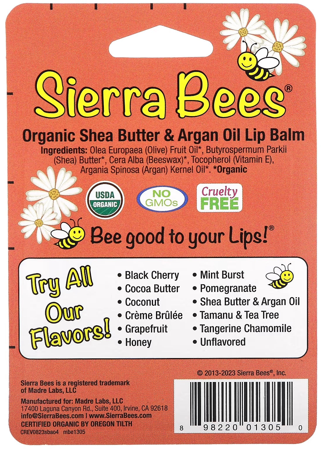 Sierra Bees Organic Lip Balms, Shea Butter & Argan Oil, 4-Pack, 0.15 oz (4.25 g) Each