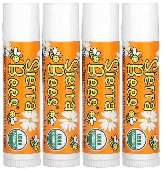 Sierra Bees Organic Lip Balms, Tangerine Chamomile, 4-Pack, 0.15 oz (4.25 g) Each