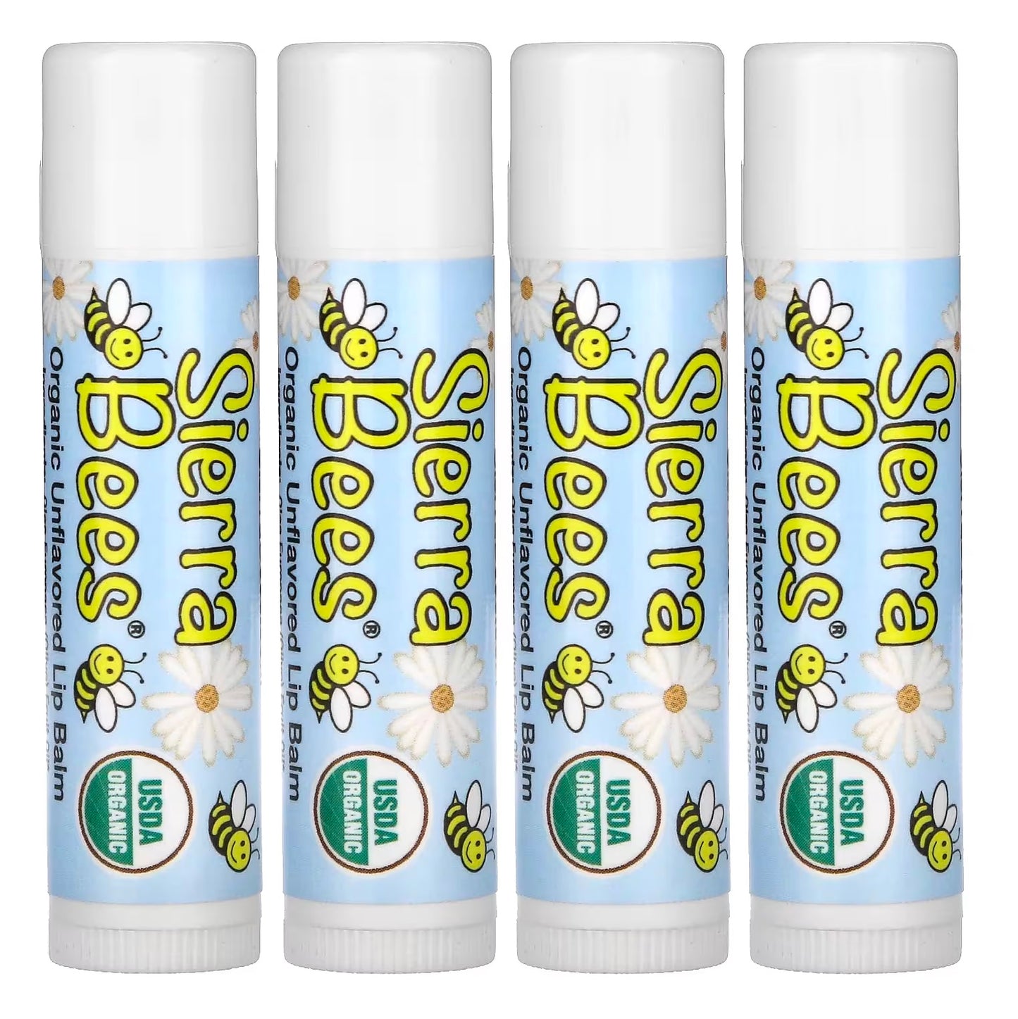 Sierra Bees Organic Lip Balms, Unflavored, 4-Pack, 0.15 oz (4.25 g) Each