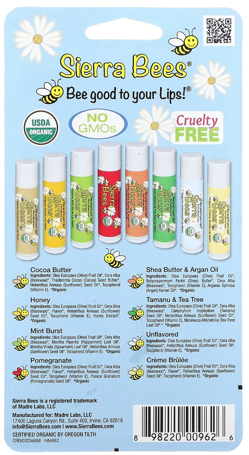 Sierra Bees, Organic Lip Balms Combo Pack, 8 Pack, 0.15 oz (4.25 g) Each