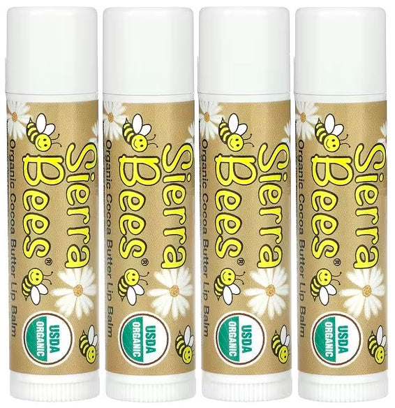 Sierra Bees, Organic Lip Balms, Cocoa Butter, 4 Pack, 0.15 oz (4.25 g) Each