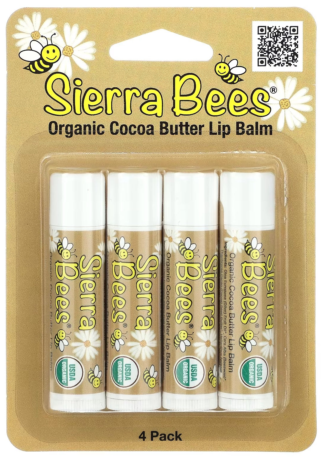 Sierra Bees, Organic Lip Balms, Cocoa Butter, 4 Pack, 0.15 oz (4.25 g) Each