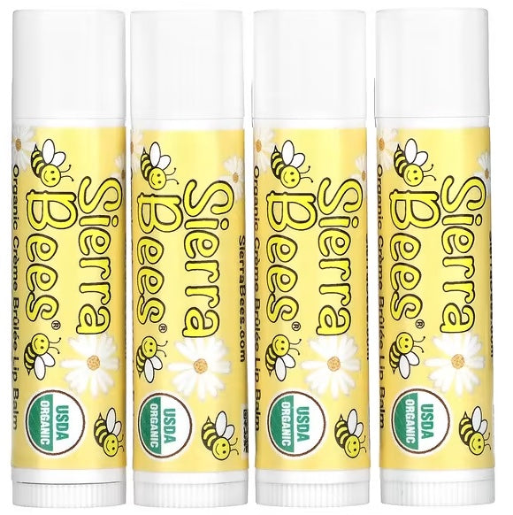 Sierra Bees, Organic Lip Balms, Creme Brulee (Vanilla), 4 Pack, 0.15 oz (4.25 g) Each