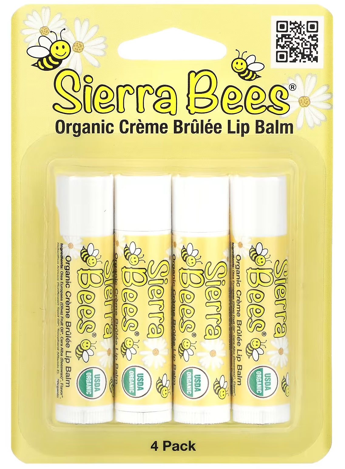 Sierra Bees, Organic Lip Balms, Creme Brulee (Vanilla), 4 Pack, 0.15 oz (4.25 g) Each