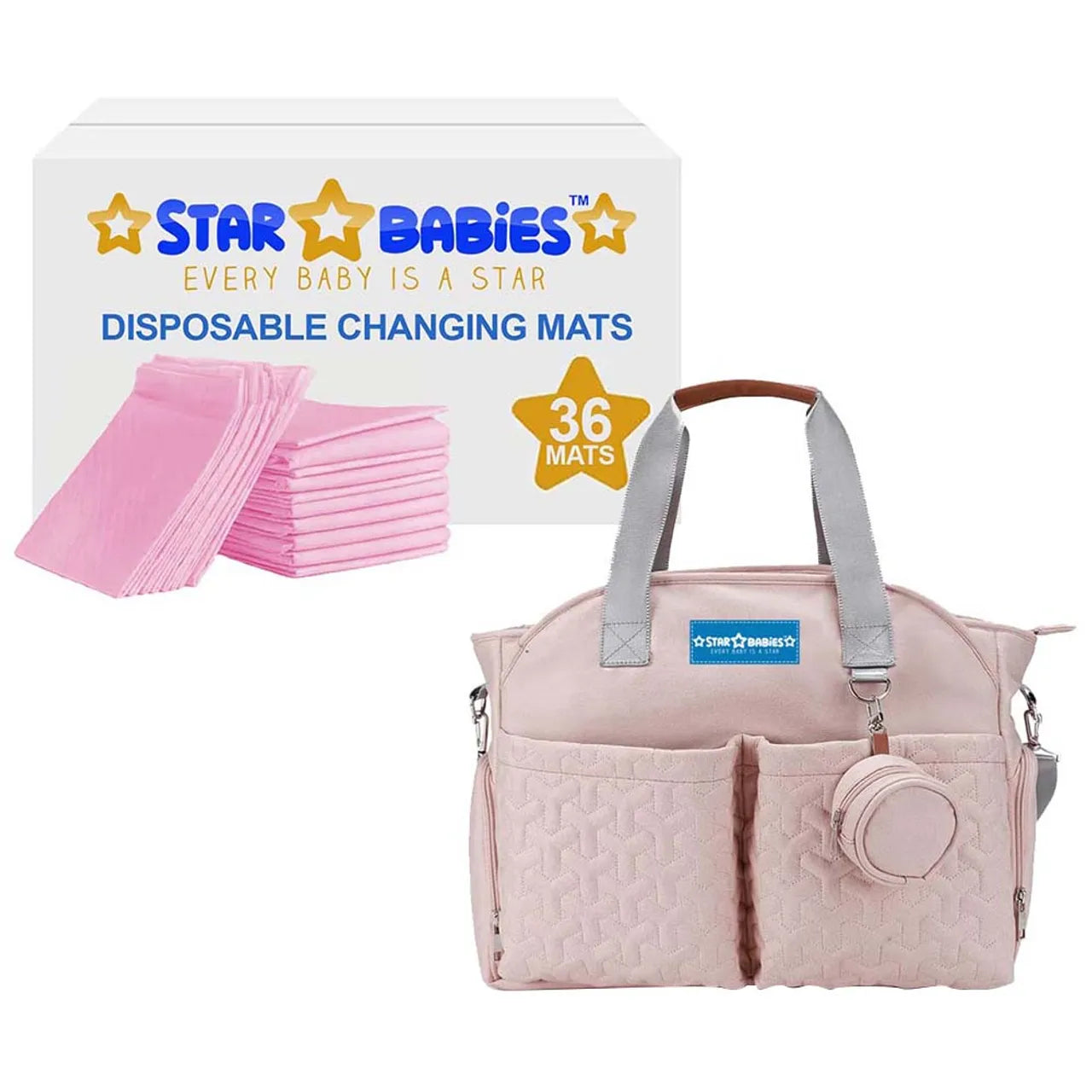 Star Babies - Large Changing Mat - 36pcs With Diaper Bag - Pink