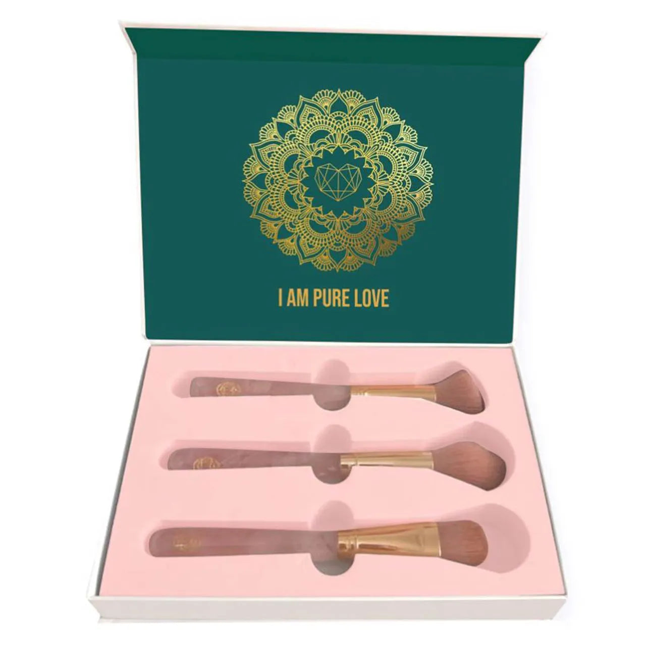 Self Love Beauty - Crystal Rose Quartz Brushes (Set of 3) in Pink