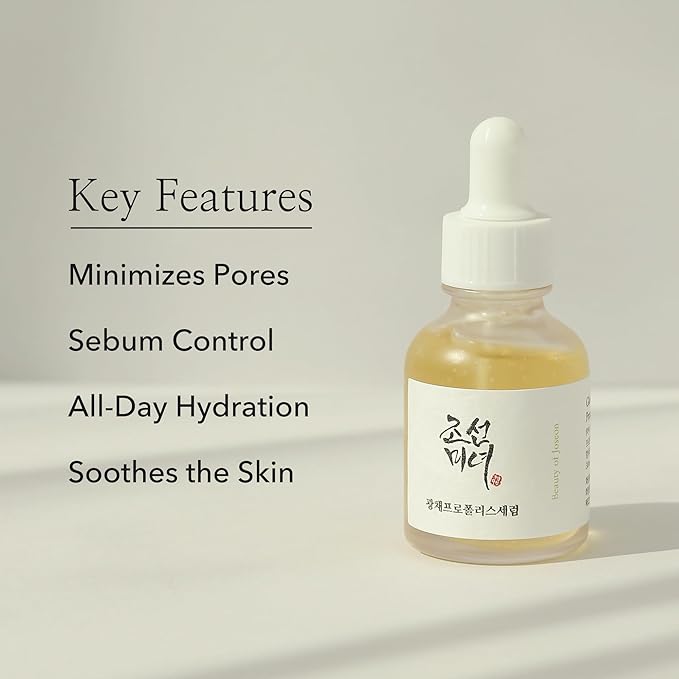 Introducing the Joseon Beauty Glow Serum, a potent formulation infused with Propolis and Niacinamide, available in a 1.01 fluid ounce (30 ml) bottle.