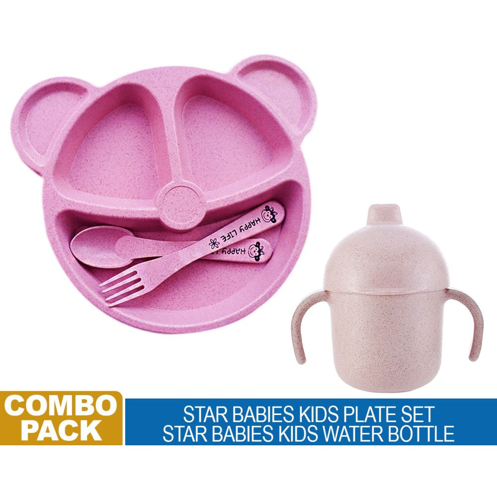 Star Babies - Organic Kids Bear Plate & Water Bottle-Pink