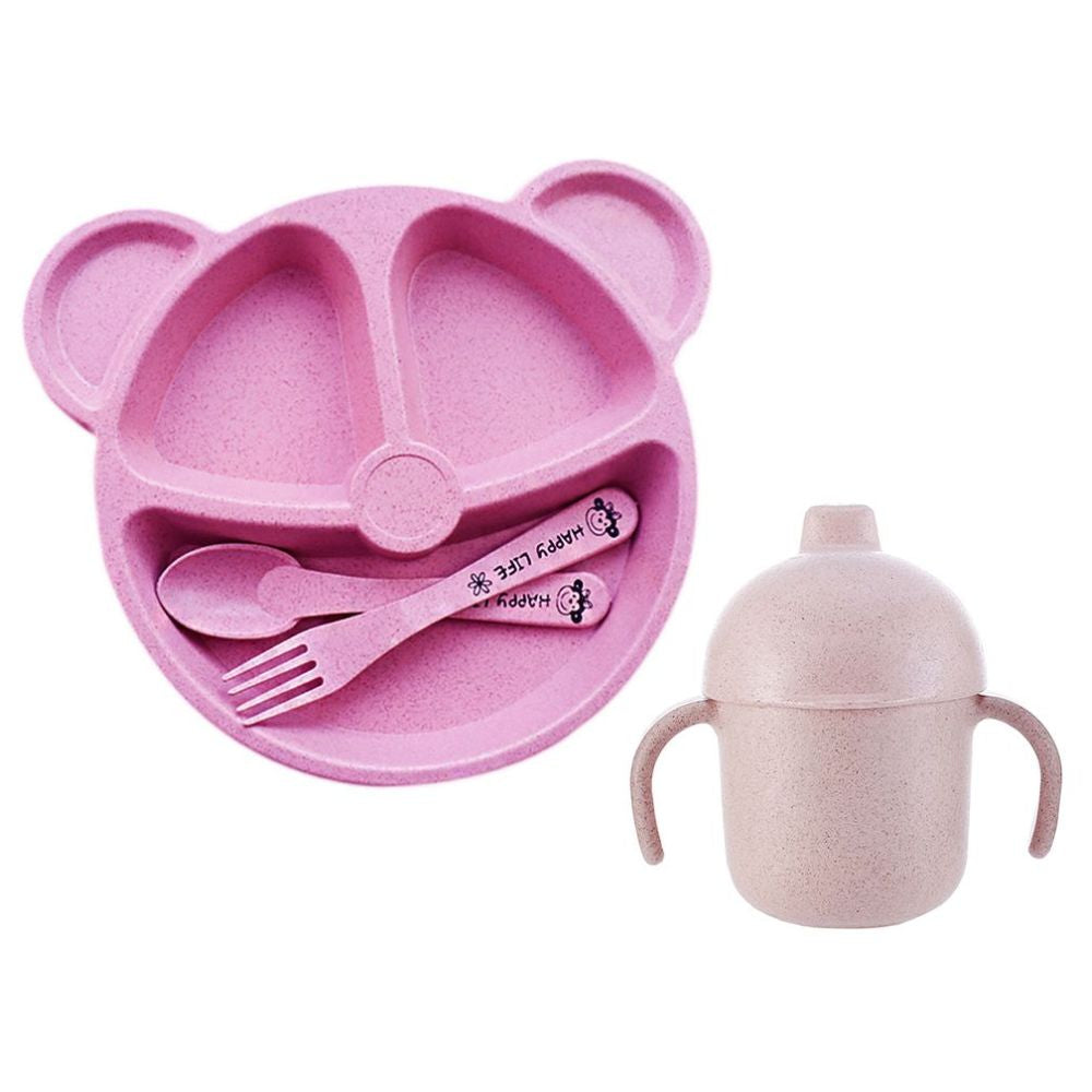 Star Babies - Organic Kids Bear Plate & Water Bottle-Pink